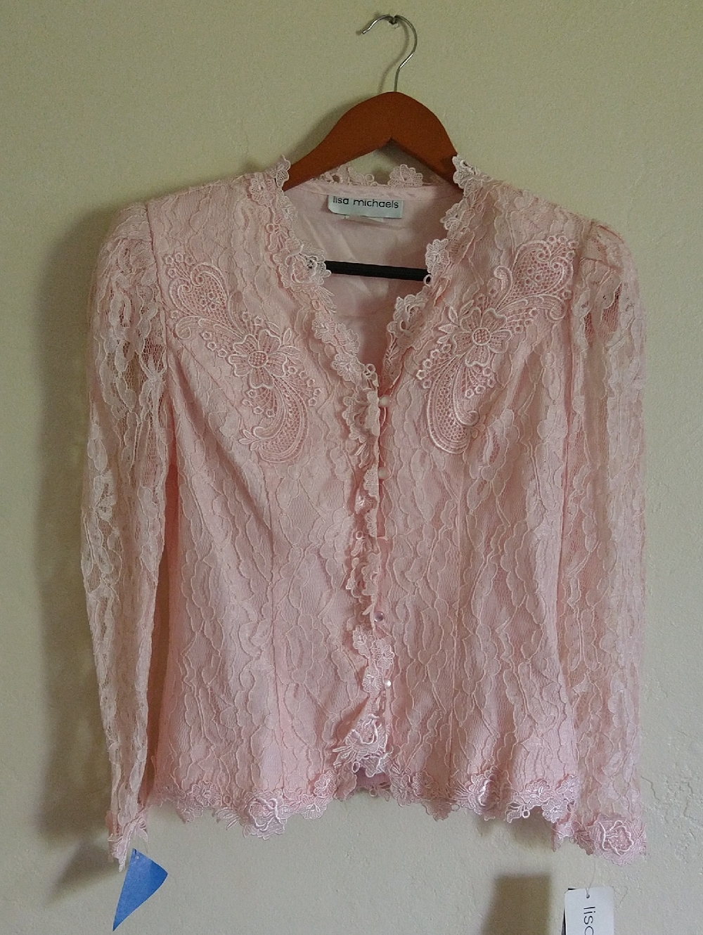 Lisa Michaels Pink Lace Button-Front Vintage Jacket Size 10 Petite